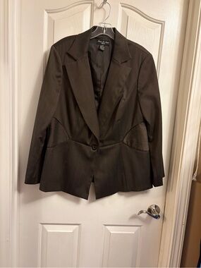Size Brown Pinstripe Single-Button Women's Blazer